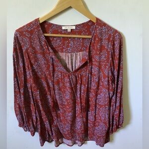Skies Are Blue Rust Red Floral Peasant Blouse